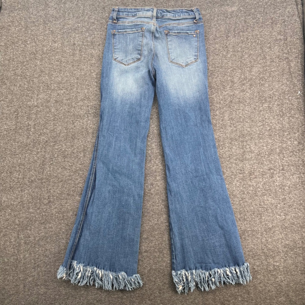 Tricot Womens High Rise Flare Jeans Medium Wash Frayed Fringe Hem Size 11/29 - Picture 6 of 16